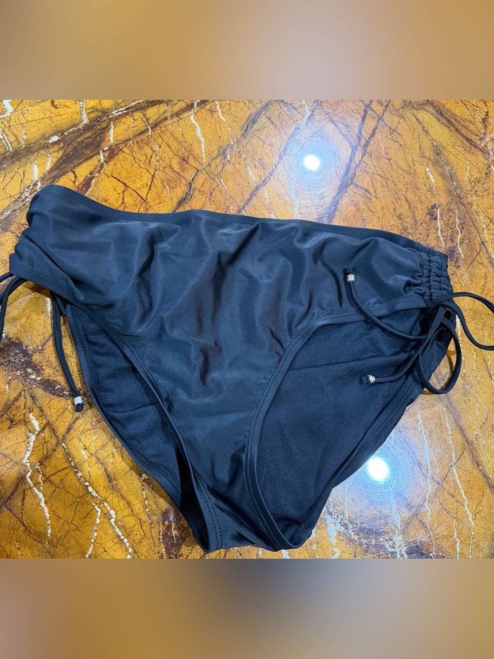 Time and Tru Black Tie-Side Swim Bottoms - Large